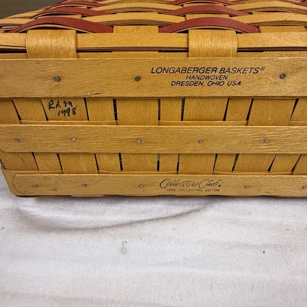 Longaberger 1998 25th Anniversary Flag Basket Lid Liner Tie-On Protector Set